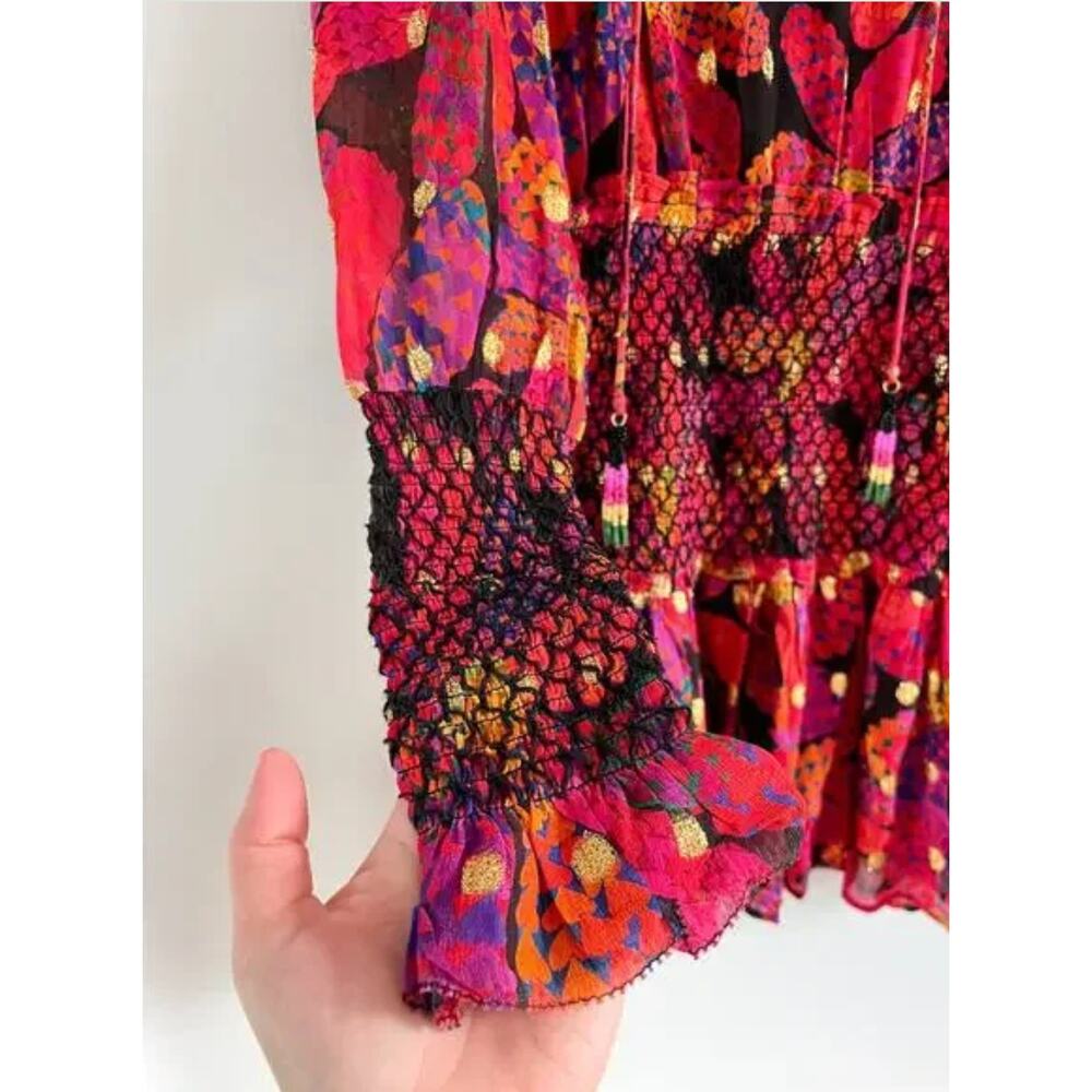 Farm Rio | NWT Heart Daisy Smocked Mini Dress Floral Long Sleeve | Sz XS - Picture 3 of 12